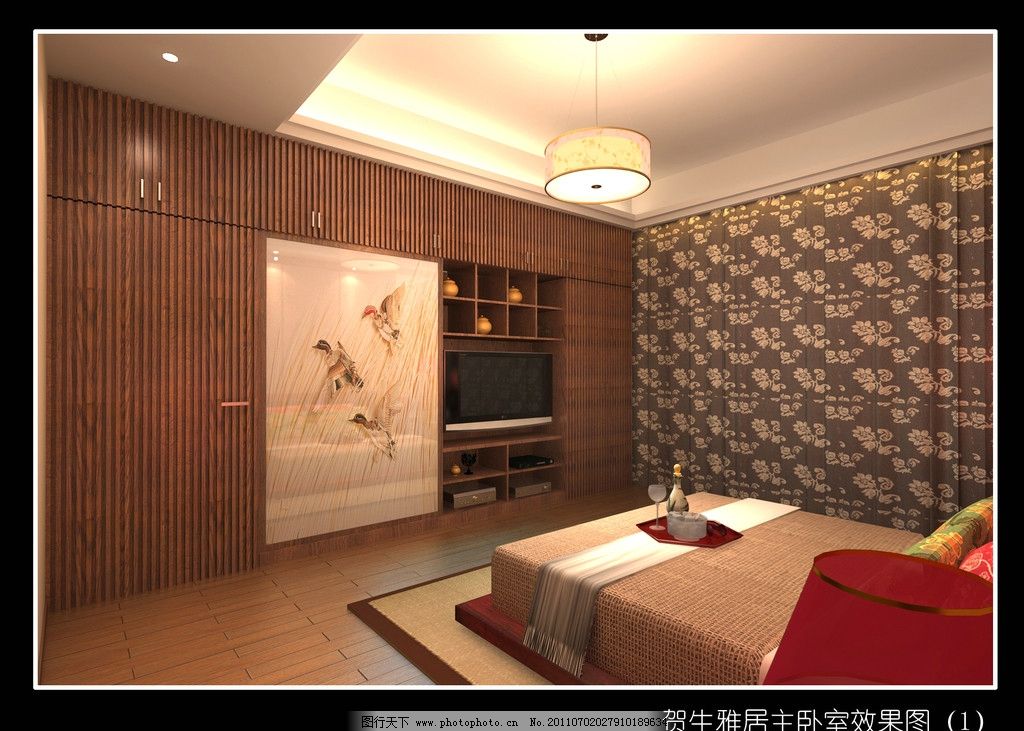 现代中式卧室 简约 简中 木线条 中式衣柜 中式灯 隐形门 中式床