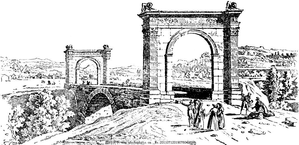 复古钢笔画 复古 钢笔画 欧式建筑 大桥 绘画书法 文化艺术 设计 240
