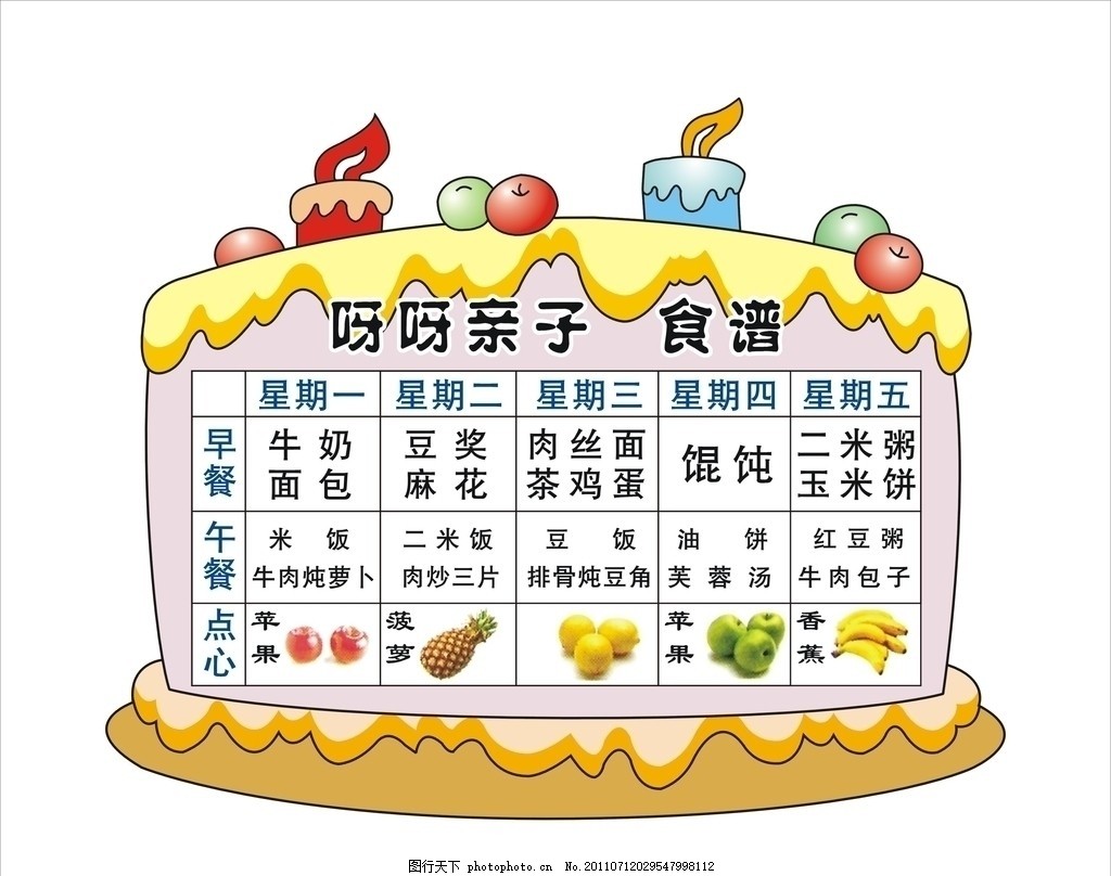 蛋糕 幼儿园食谱,菜谱 幼儿园菜单 生日蛋糕 矢量-图行天下图库