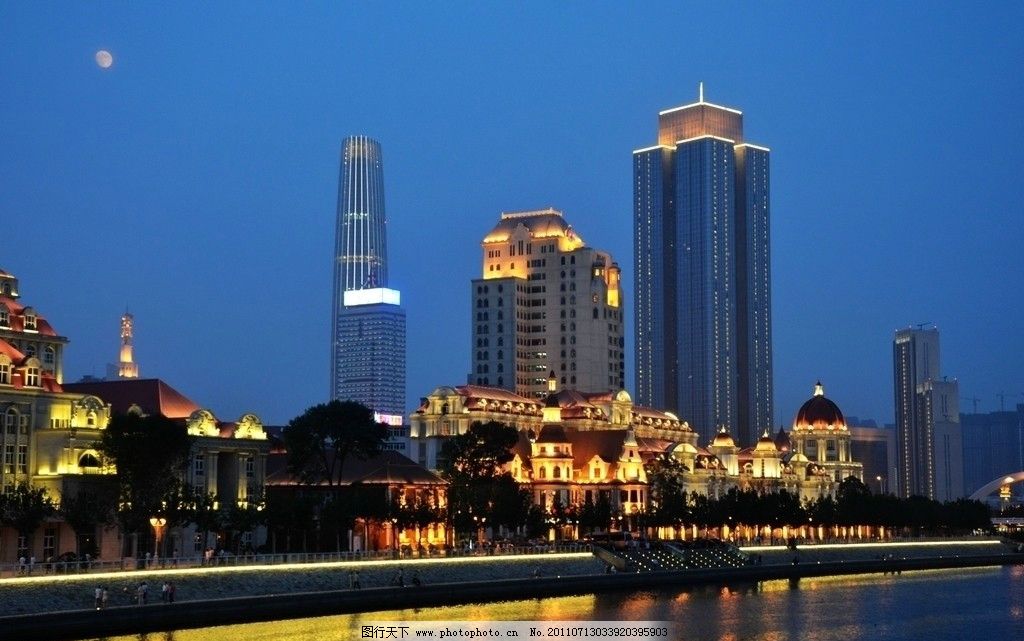 海河东岸新老建筑群 欧式建筑 现代建筑 高层建筑 袁氏旧宅 天津塔