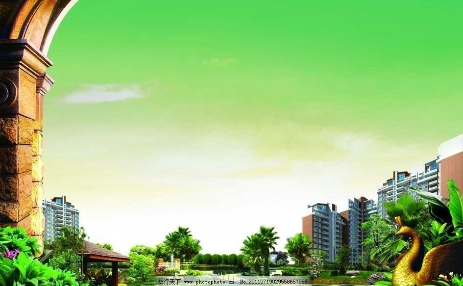 大型景观社区 社区 欧式建筑 欧式景观 绿植 水岸 树木 景观园林 天空