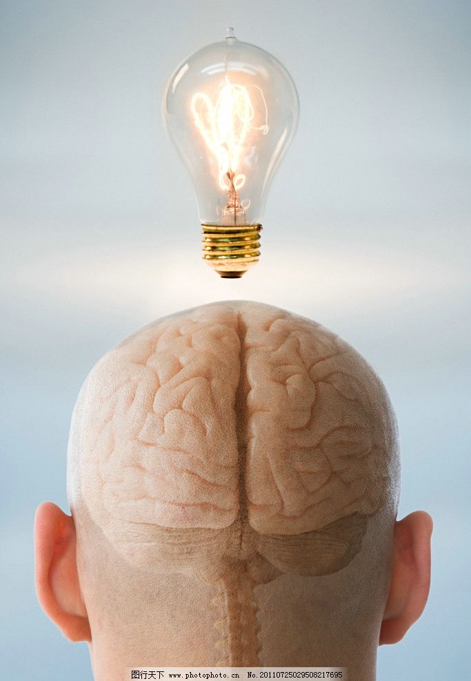 电灯 人脑图片,人头 脑子 灯泡 思维 创意设计-图