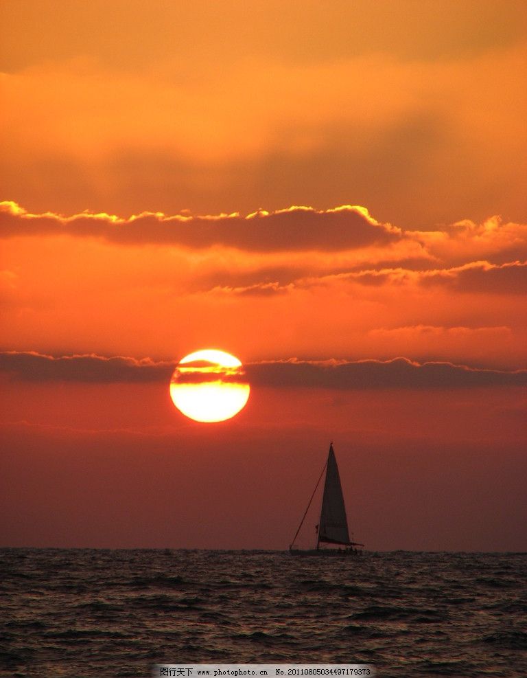 夕阳西下 海边日出 海面 日出帆船 彩云 山水风景 自然景观 摄影 180