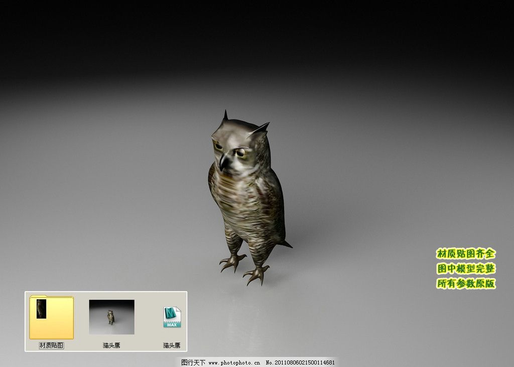 猫头鹰3D三维模型建模 猫头鹰 夜枭 夜猫子 动物 飞行类 生物 飞禽 3D模型 三维模型 三维建模 3D建模 动物模型 生物模型 动物类飞行类3D三维模型与渲染效果图 其他模型 3D设计模型 源文件 MAX