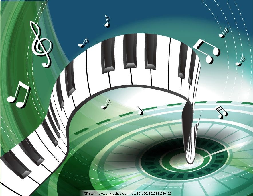 动感线条 钢琴音符唱片音乐背景图片,蓝色 绿色