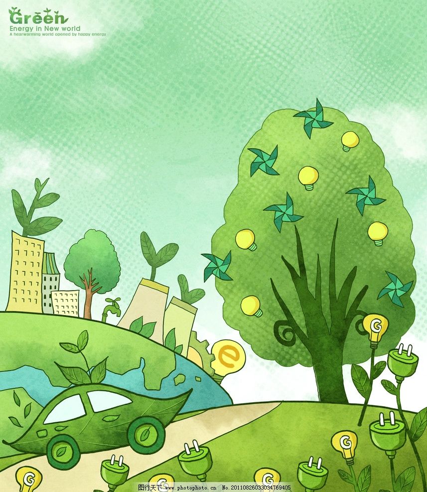 绿色环保卡通画图片