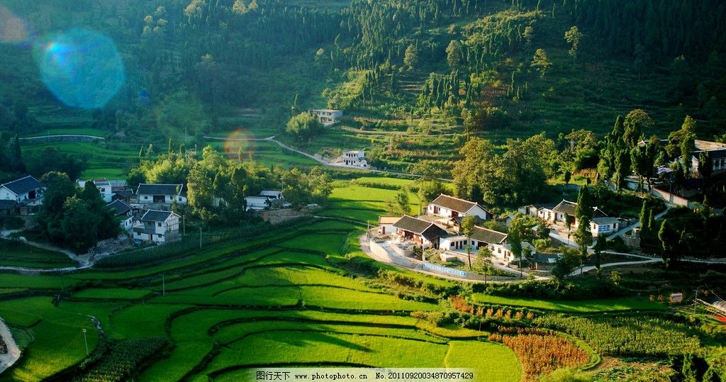 乡村风光 农村 村庄 田野 梯田 农田 菜地 庄稼 树林 山林