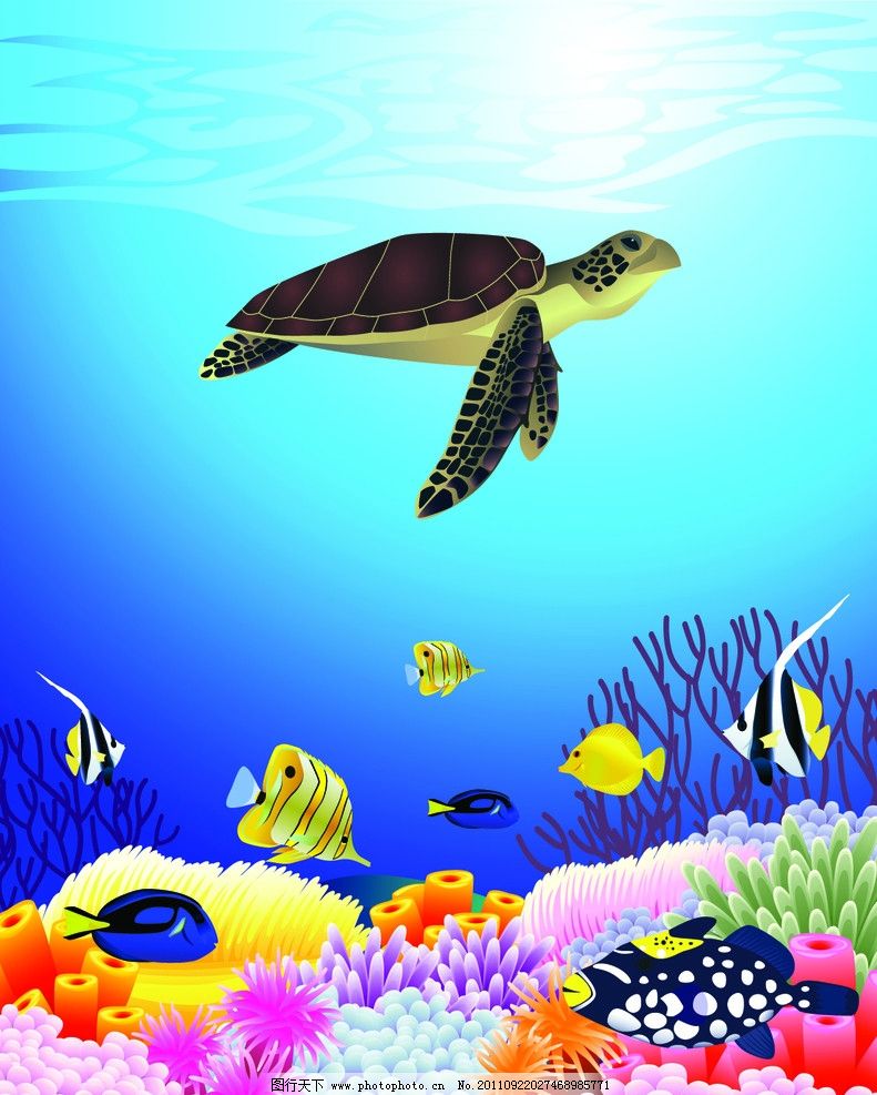 梦想海底世界 海底世界 鱼类 海洋生物 海草 乌龟 海龟 金鱼 色彩 斑斓 大海 海底 海洋世界 花草 海藻 贝壳 光线 奇妙 多彩 蓝色 卡通场景 卡通风景 卡通动物 卡通鱼 海水 水 流水 流动 动感 海贝 珊瑚 水母 生物世界 矢量 EPS